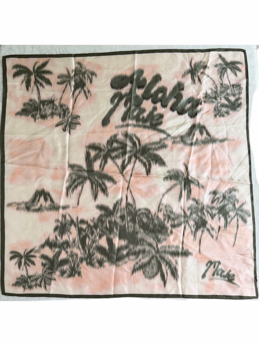 Maje Palm Tree Silk Square Scarf Green Pink Cream 27” EUC